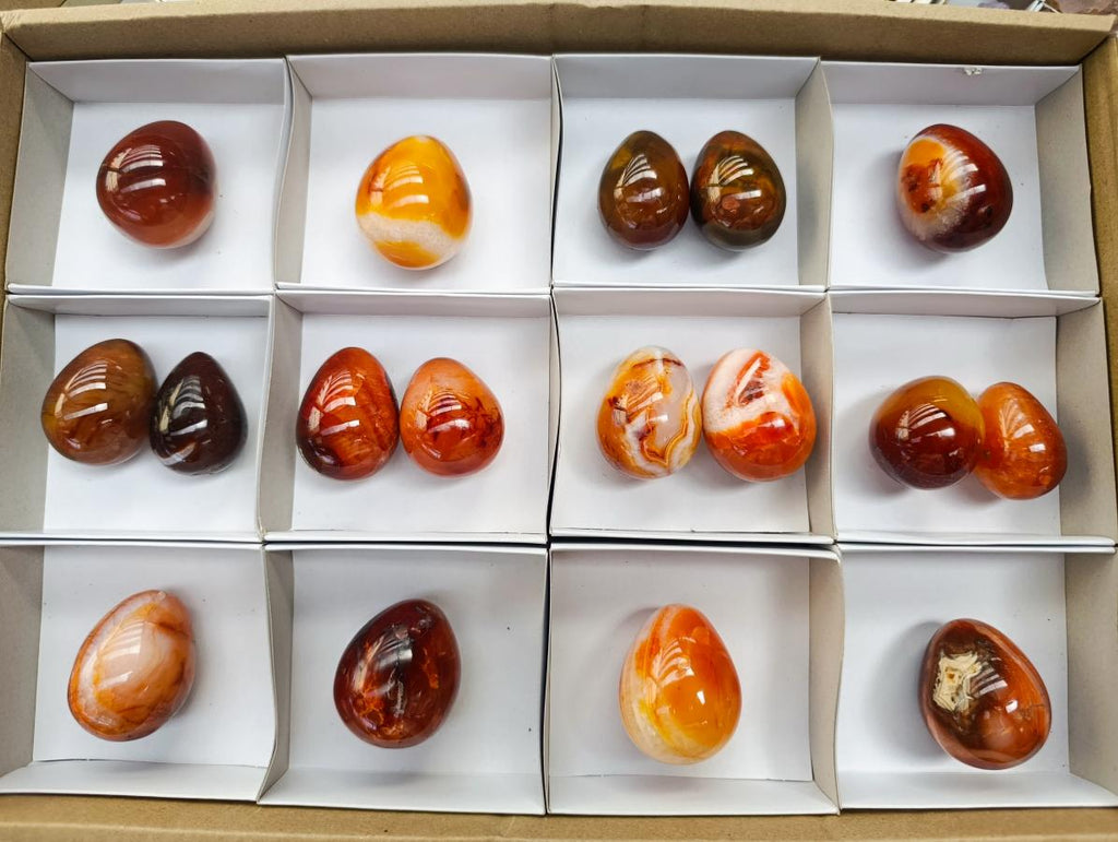 Polished Carnelian Agate Gemstone Eggs x 17 From Madagascar