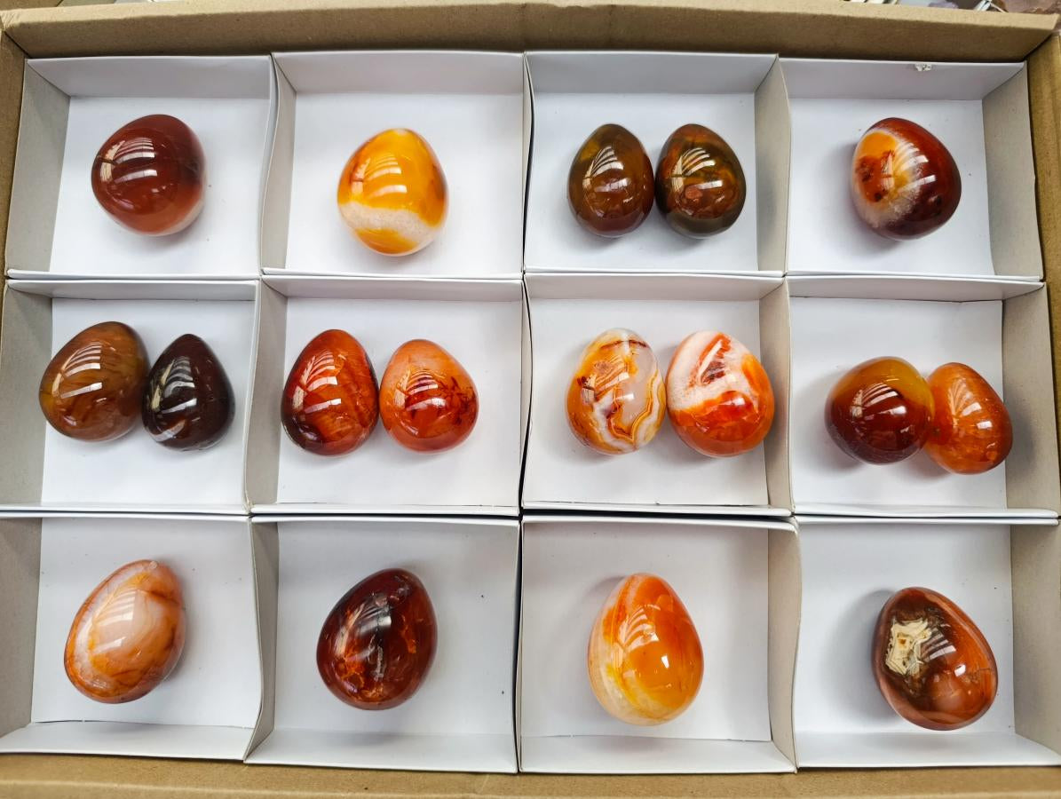 Polished Carnelian Agate Gemstone Eggs x 17 From Madagascar