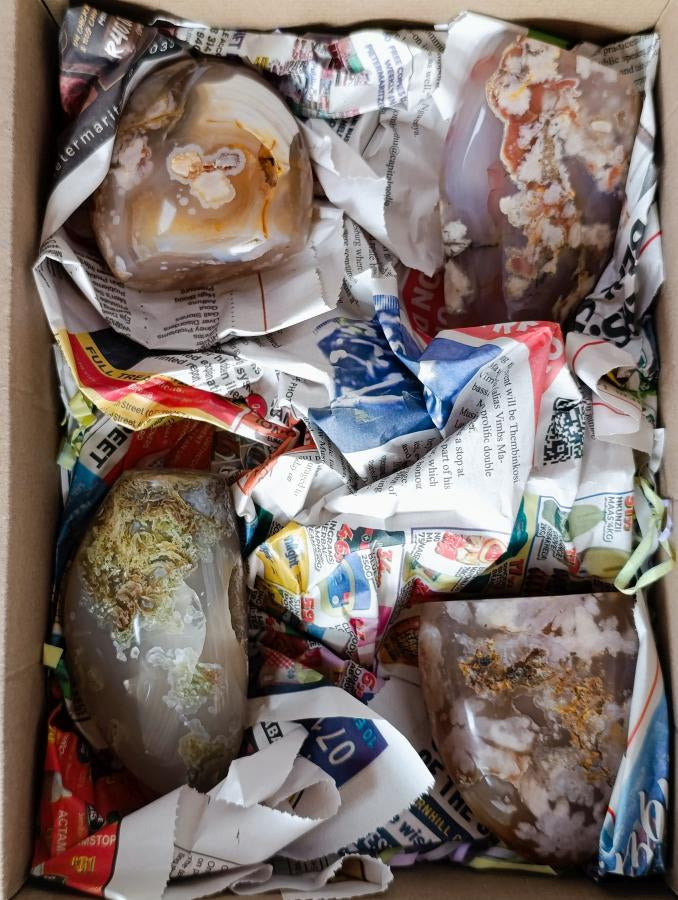 Polished Flower Agate Standing Free Forms x 4 From Antsahalova, Madagascar