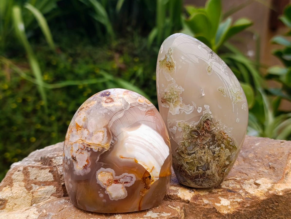 Polished Flower Agate Standing Free Forms x 4 From Antsahalova, Madagascar