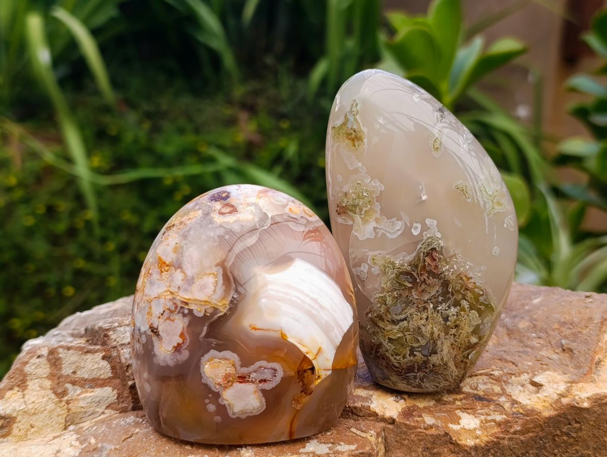 Polished Flower Agate Standing Free Forms x 4 From Antsahalova, Madagascar