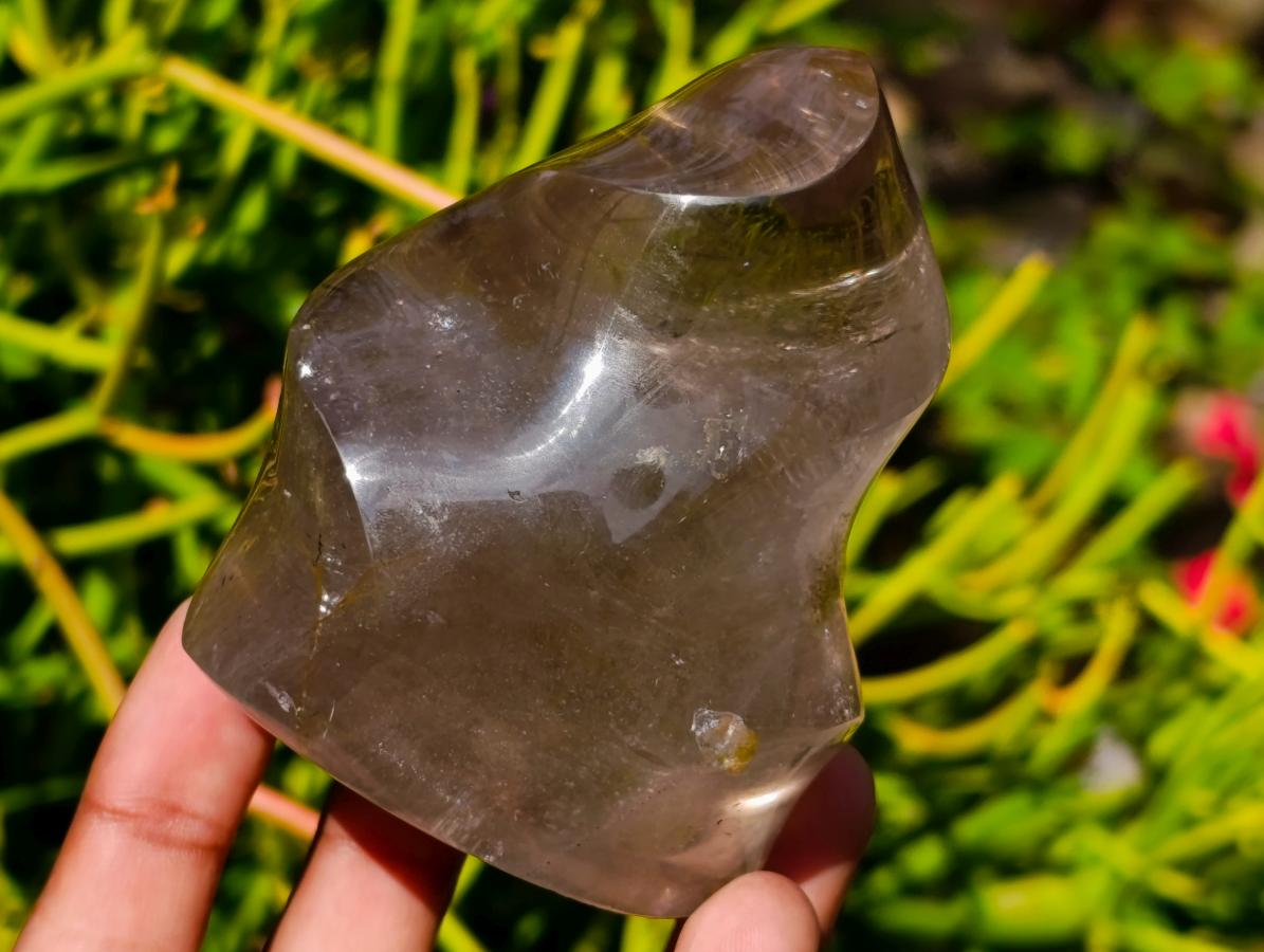 Polished Smokey Window Quartz Flames x 3 From Madagascar