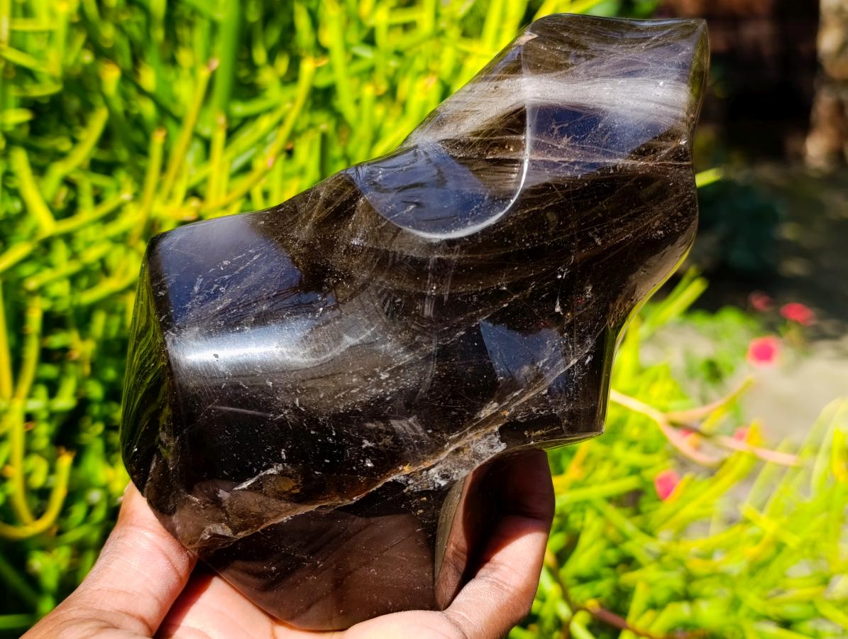 Polished Smokey Window Quartz Flames x 3 From Madagascar