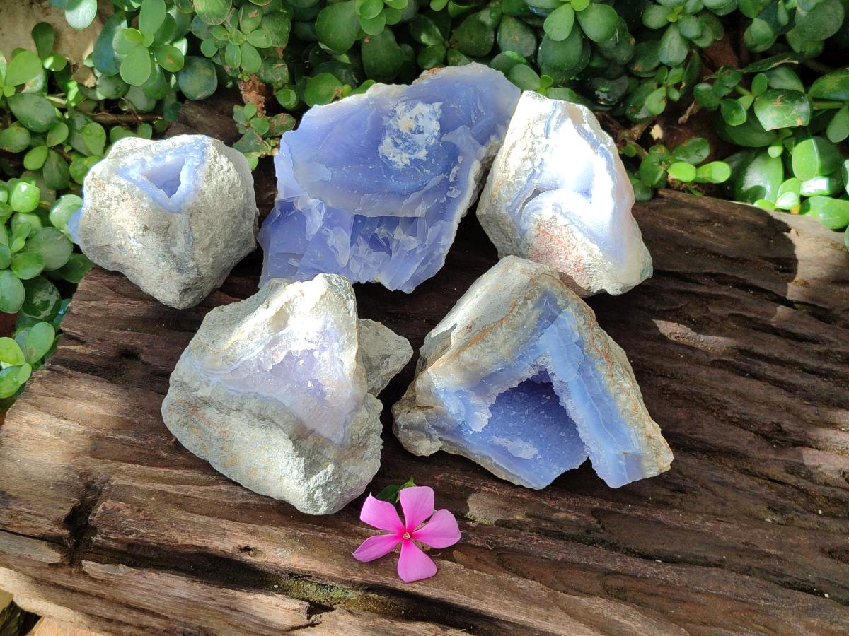 Natural Blue Lace Agate Specimens x 5 From Nsanje, Malawi - Toprock Gemstones and Minerals 