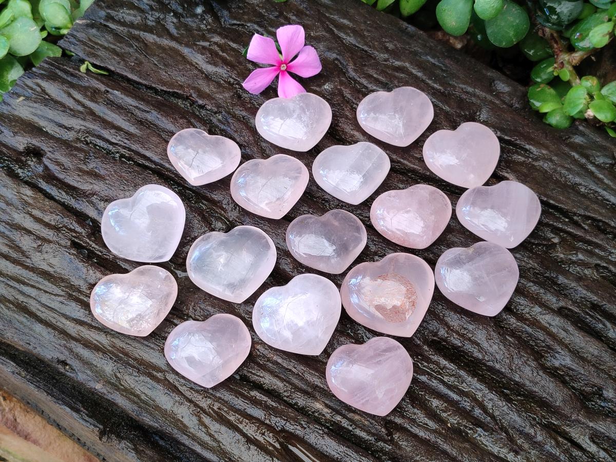 Polished Gemmy Rose Quartz Hearts x 20 From Madagascar