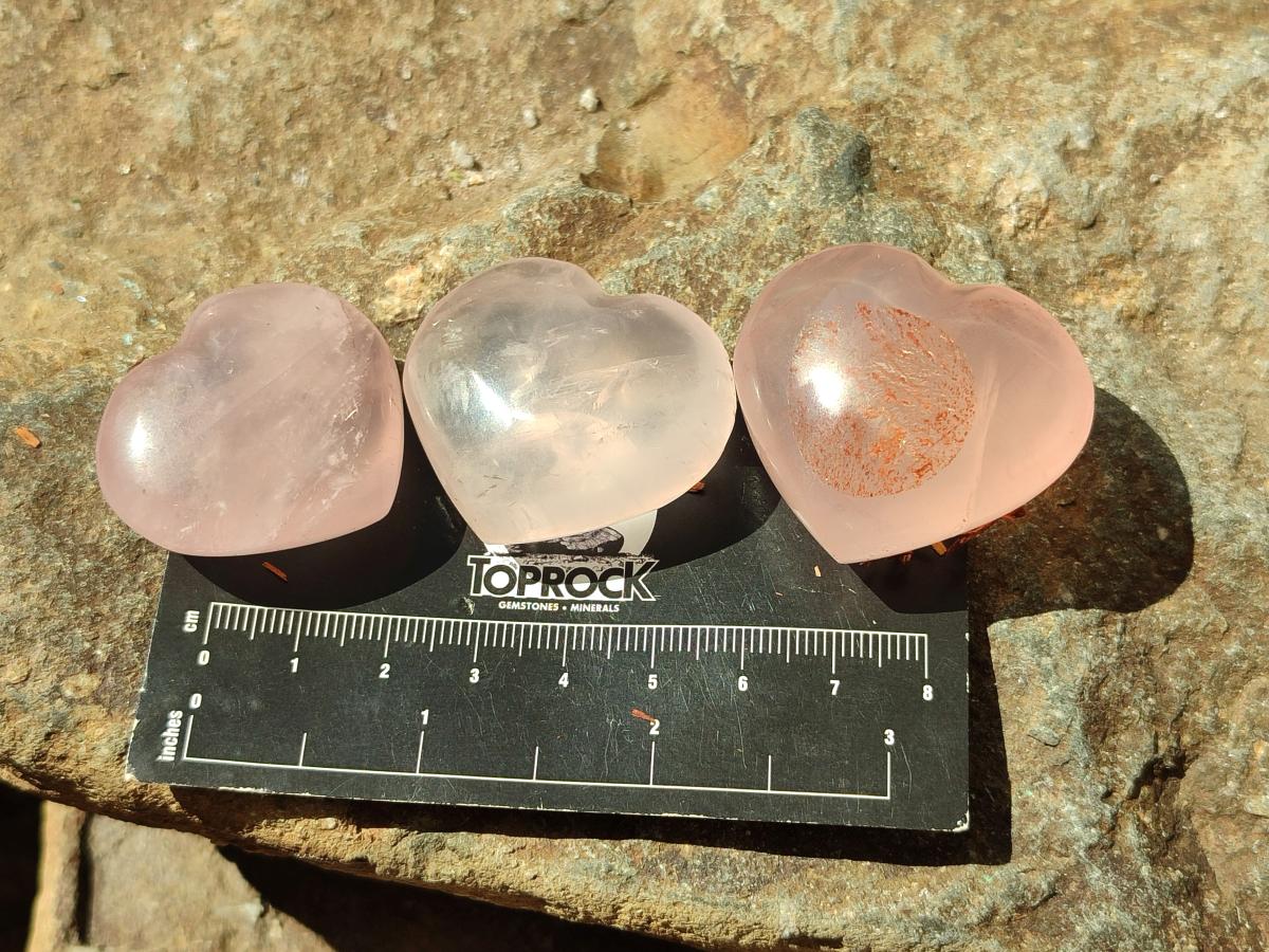 Polished Gemmy Rose Quartz Hearts x 20 From Madagascar
