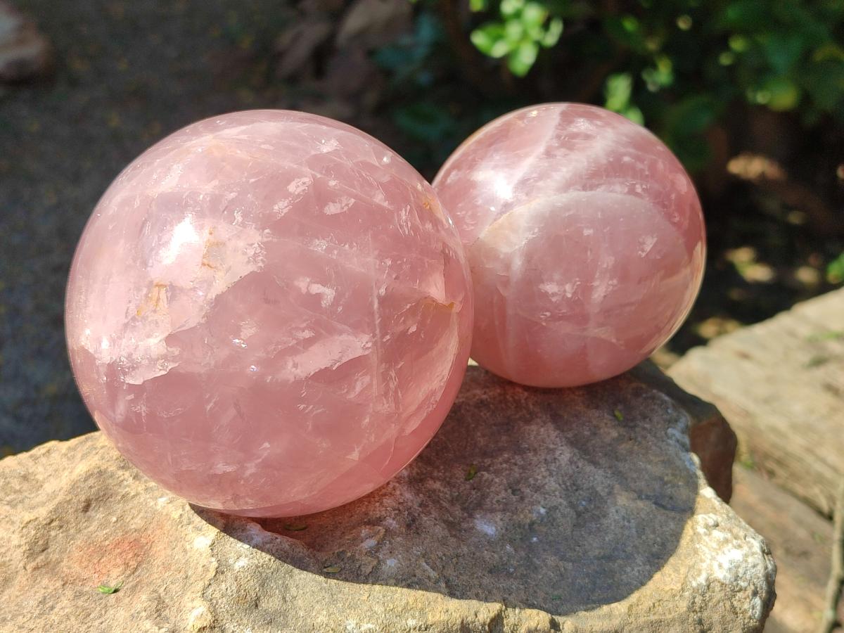 Polished Gemmy Star Rose Quartz Spheres x 2 From Madagascar
