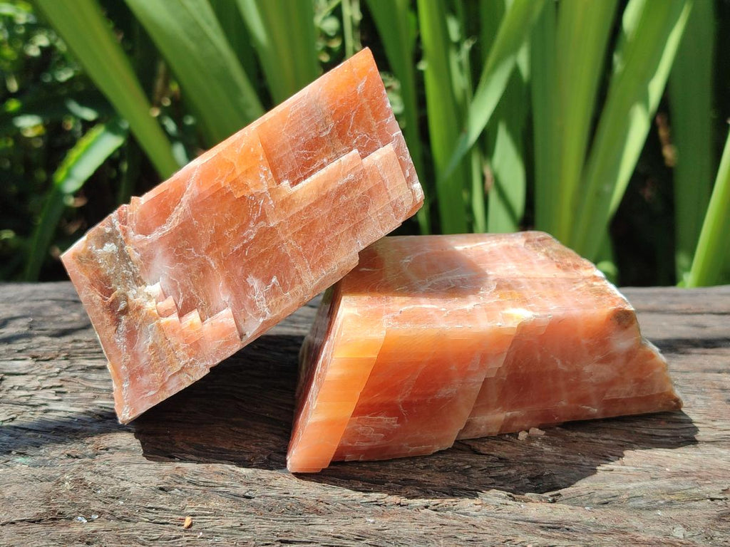 Natural Large Rhombohedral Sunset Orange Calcite Specimens x 4 From Spitzkop, Namibia