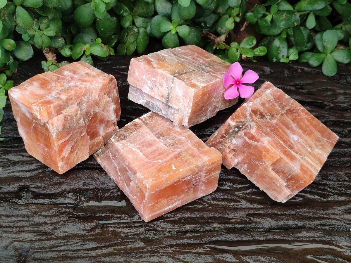Natural Large Rhombohedral Sunset Orange Calcite Specimens x 4 From Spitzkop, Namibia