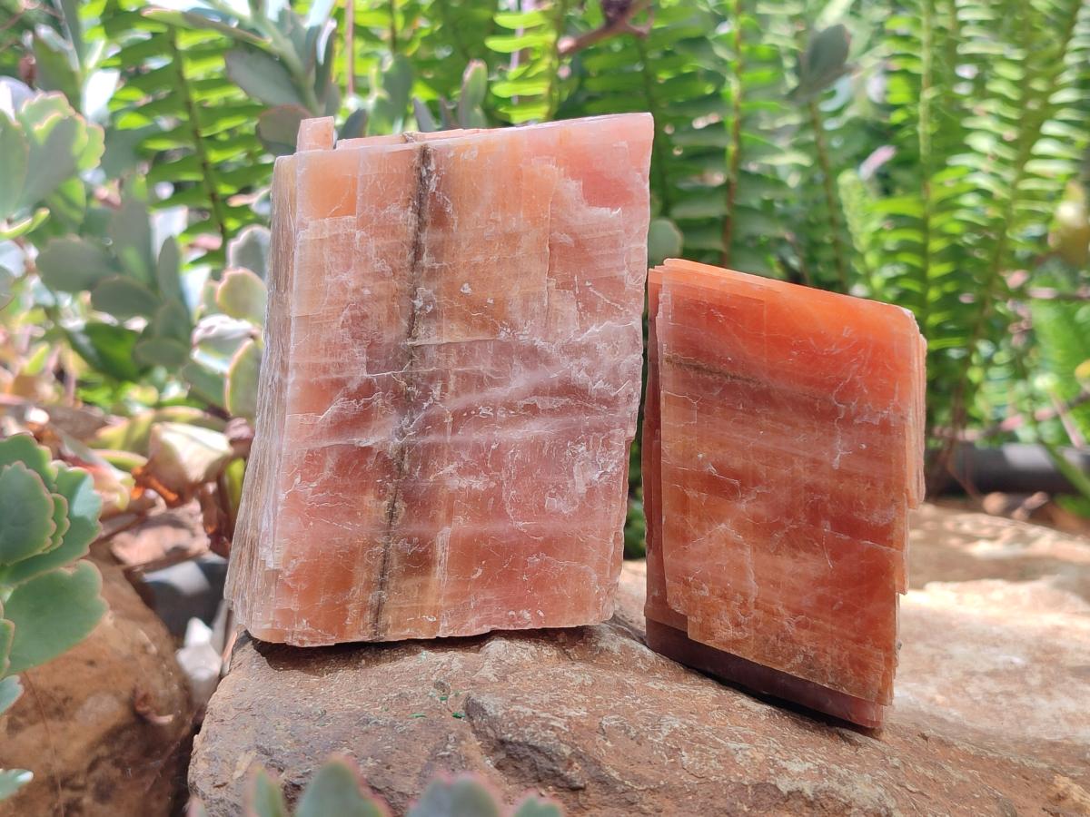 Natural Large Rhombohedral Sunset Orange Calcite Specimens x 4 From Spitzkop, Namibia