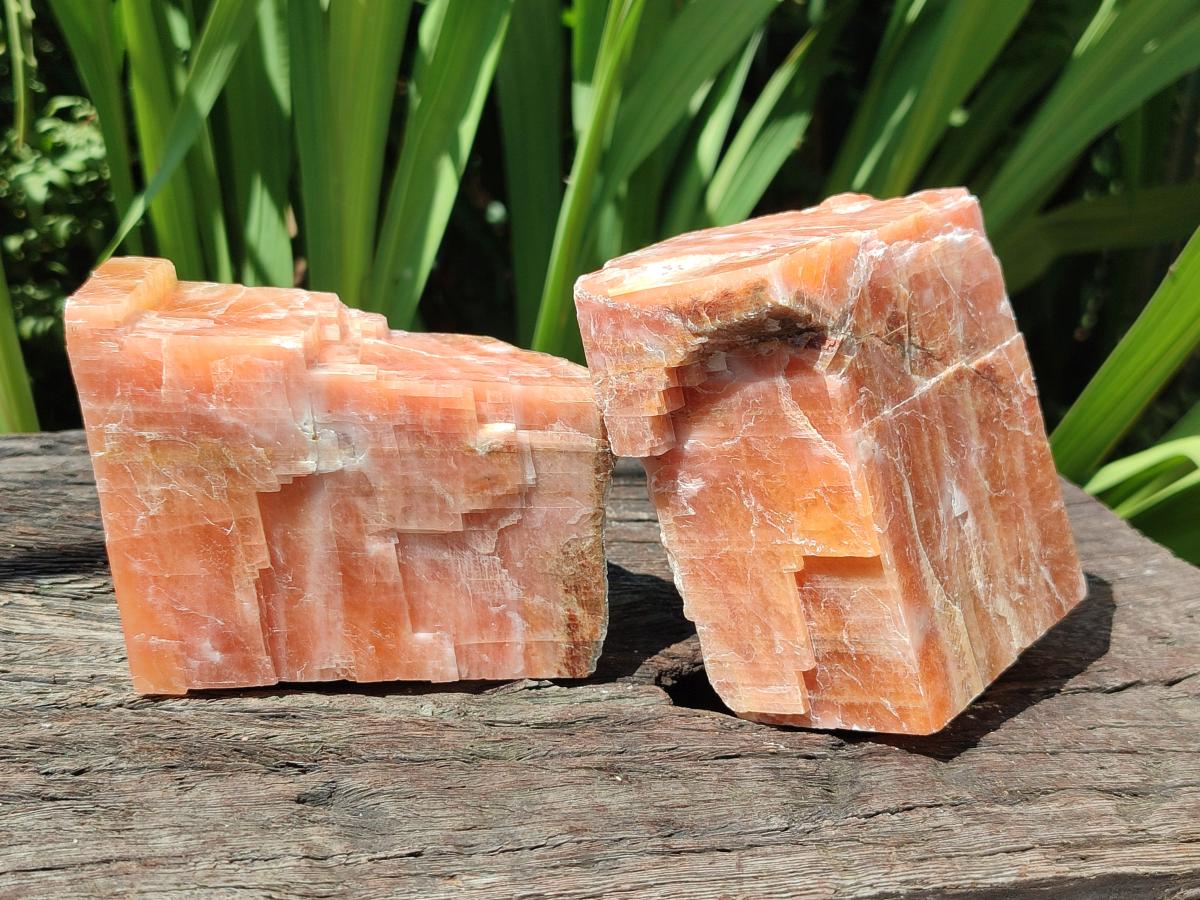 Natural Large Rhombohedral Sunset Orange Calcite Specimens x 4 From Spitzkop, Namibia