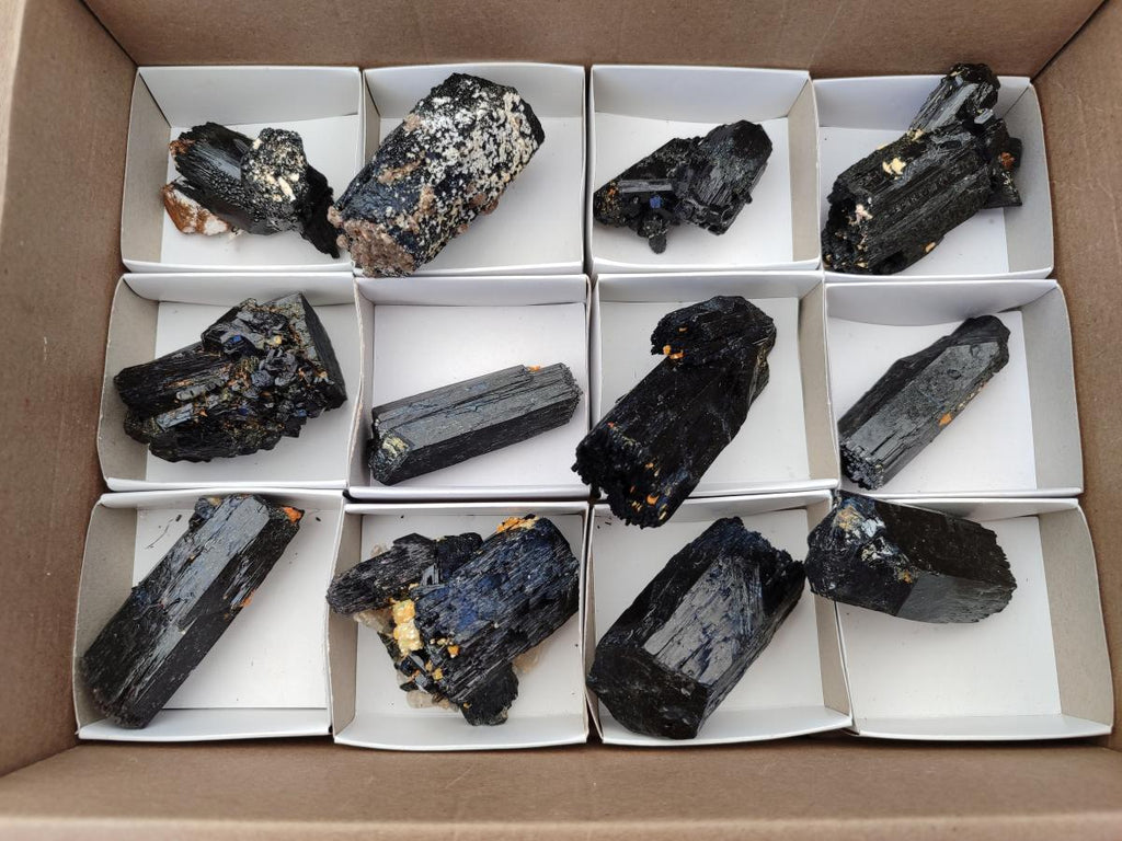 Natural Schorl Black Tourmaline Specimens x 12 From Erongo, Namibia
