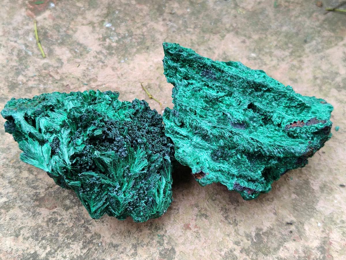 Natural Silky Malachite Specimens x 5 From Kasompe, Congo