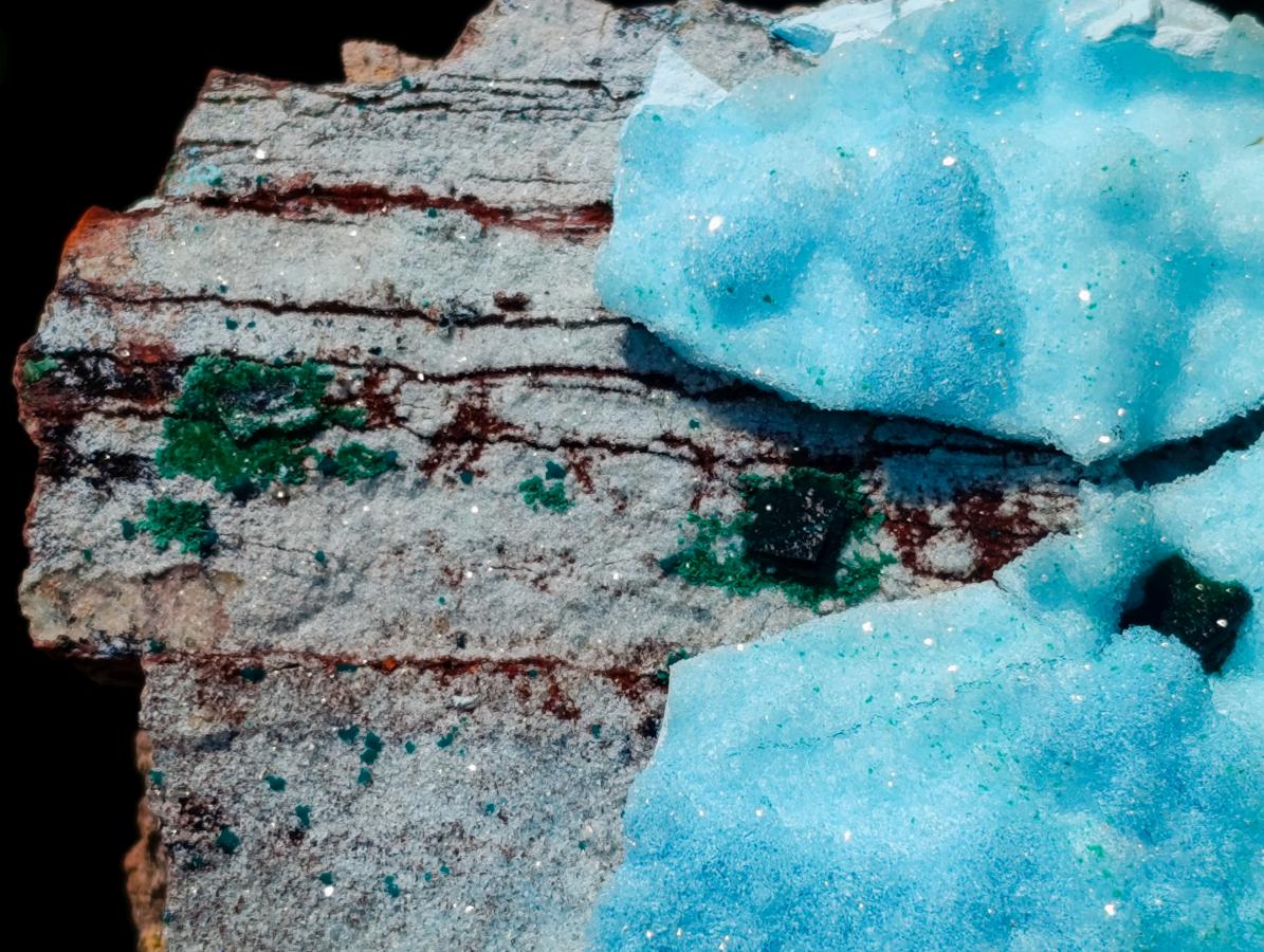 Natural Drusy Coated Chrysocolla with Malachite Specimens x 2 From Lupoto Mine, Congo