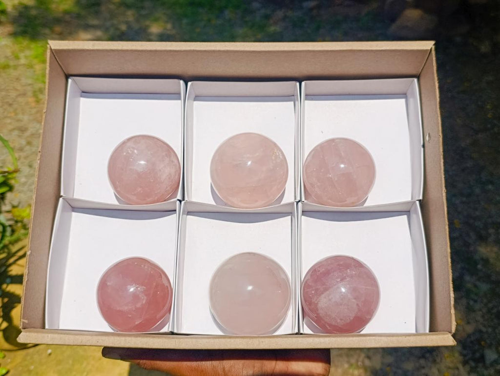 Polished Small Gemmy Star Rose Quartz Spheres x 6 From Madagascar