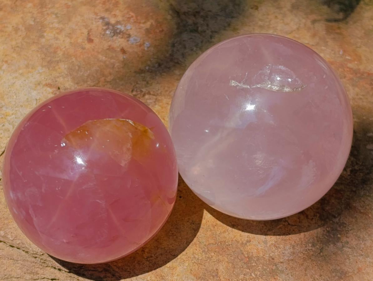 Polished Small Gemmy Star Rose Quartz Spheres x 6 From Madagascar