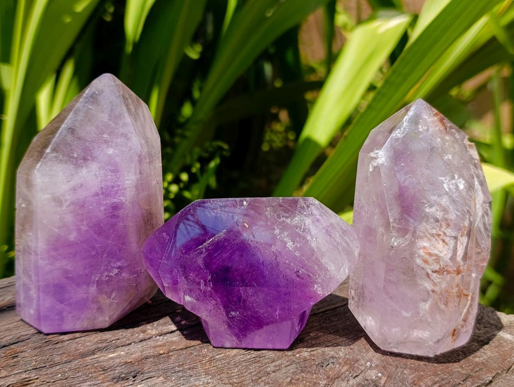 Polished Window Amethyst Crystals x 3 From Akansobe, Madagascar