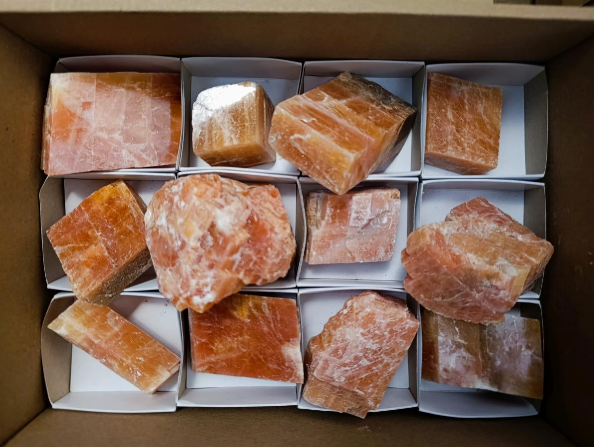 Natural Rhombohedral Sunset Orange Calcite Specimens x 12 From Spitzkop, Namibia