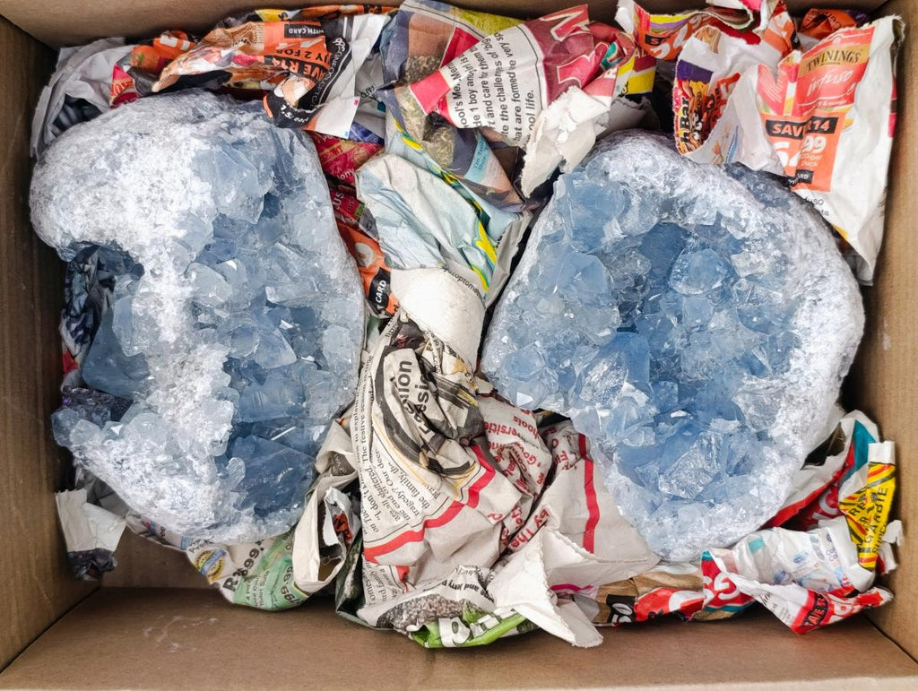 Natural Blue Celestite Specimens x 2 From Sakoany, Madagascar