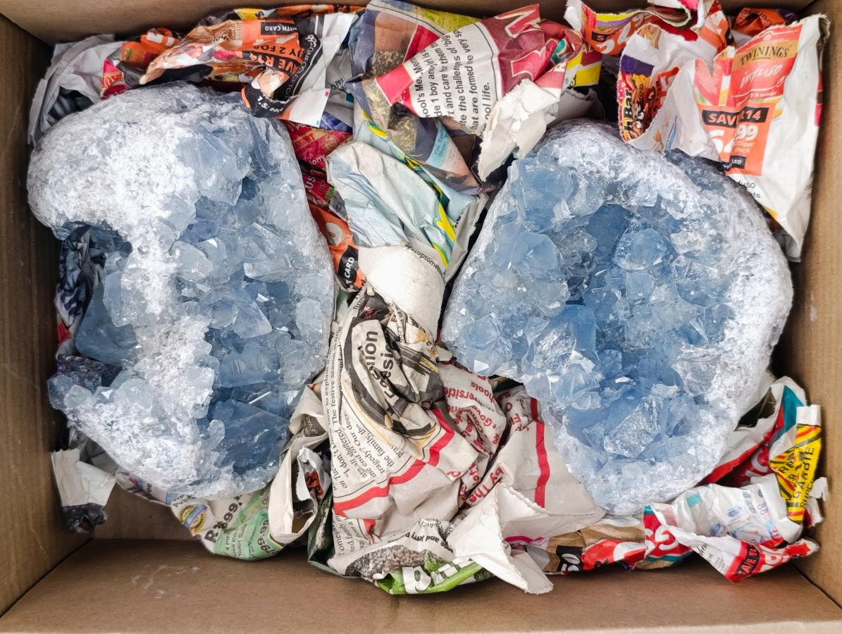 Natural Blue Celestite Specimens x 2 From Sakoany, Madagascar