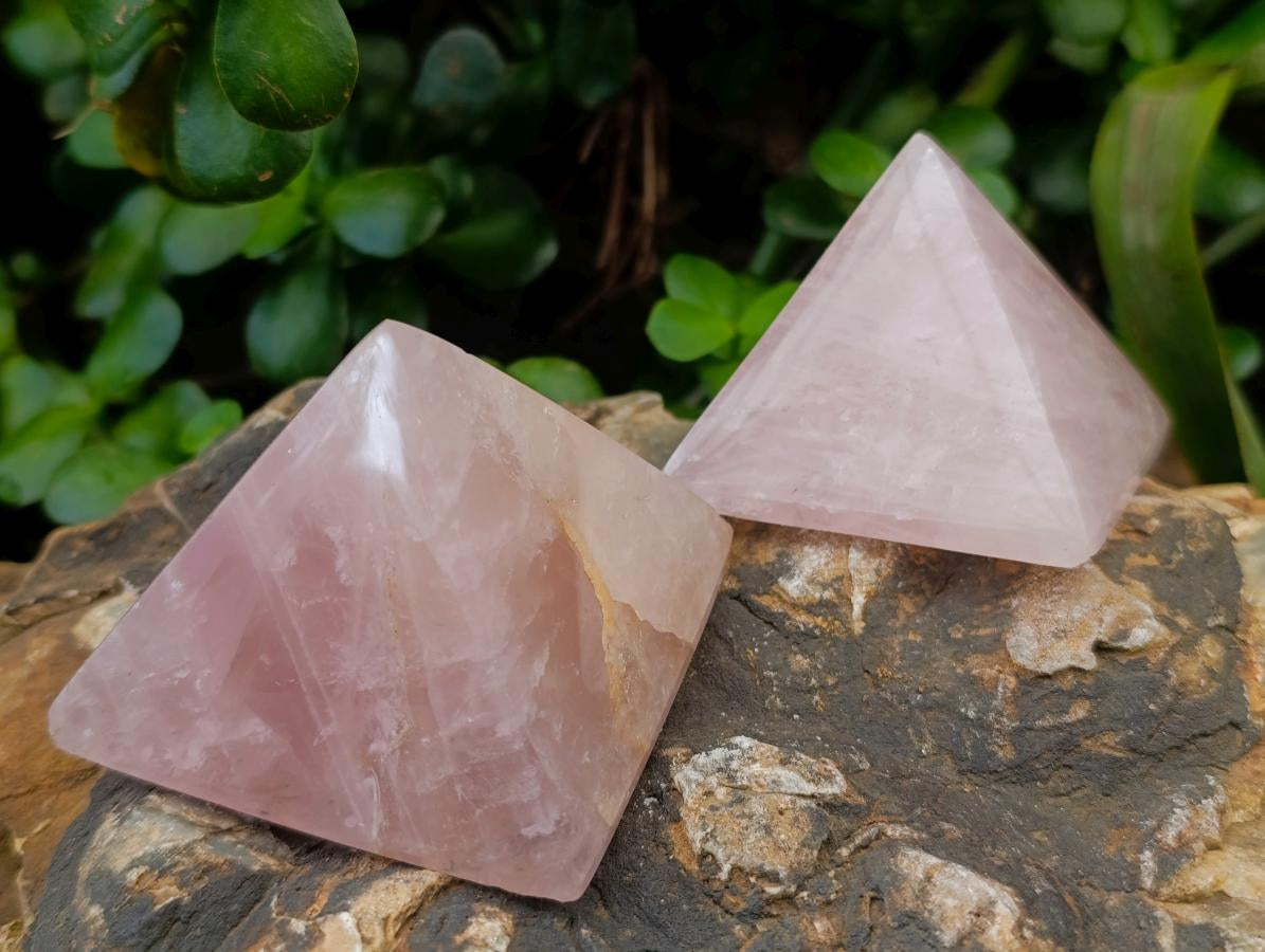 Polished Gemmy Rose Quartz Pyramids x 6 From Madagascar