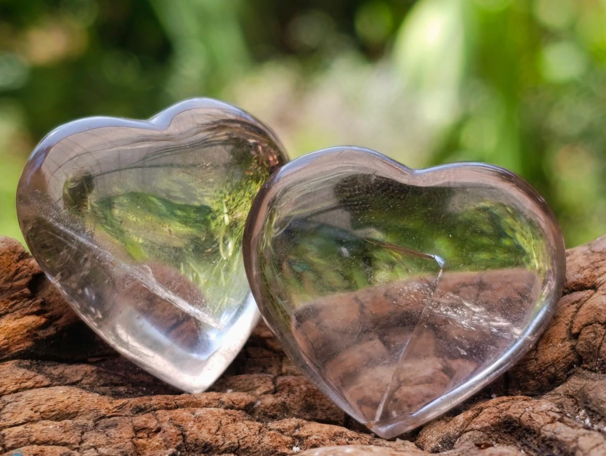 Polished Rose Girasol and Smokey Quartz Hearts x 35 From Madagascar