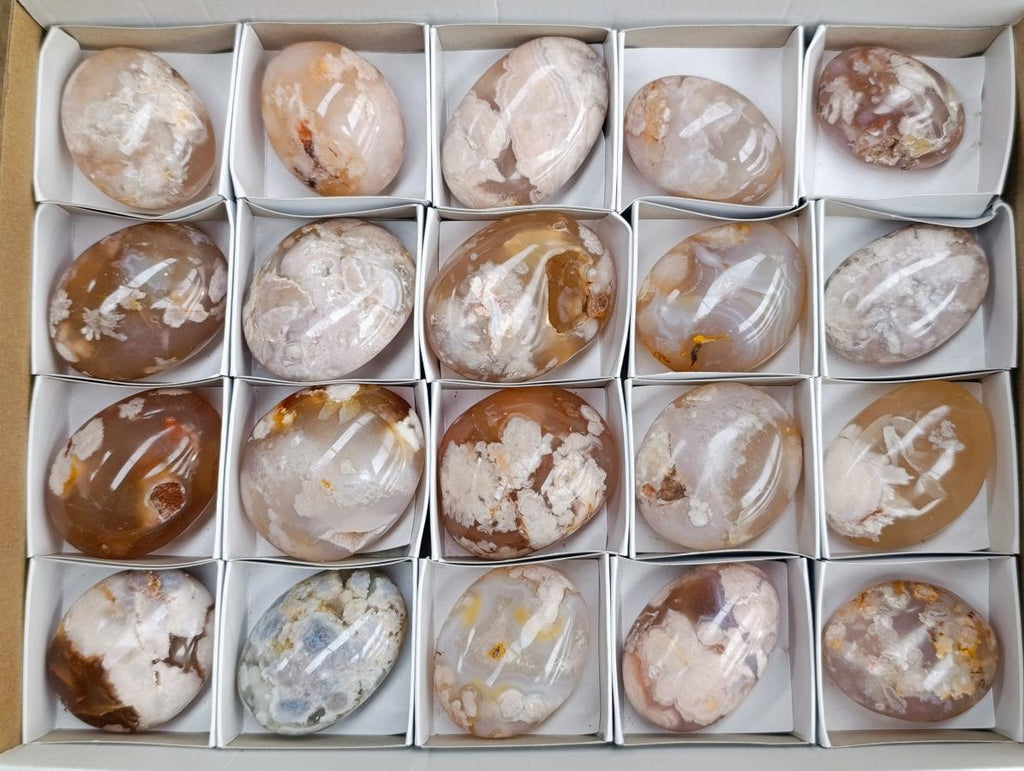 Polished Flower Agate Palm Stones x 20 From Antsahalova, Madagascar