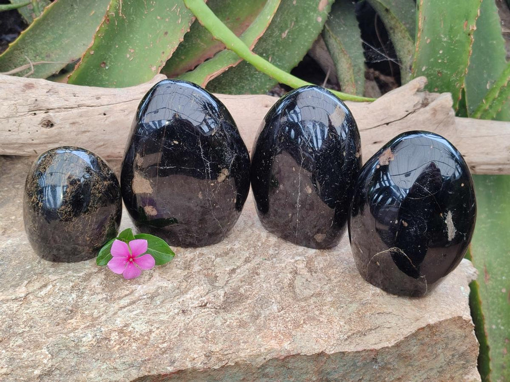 Polished Black Tourmaline Standing Free Forms x 4 From Madagascar
