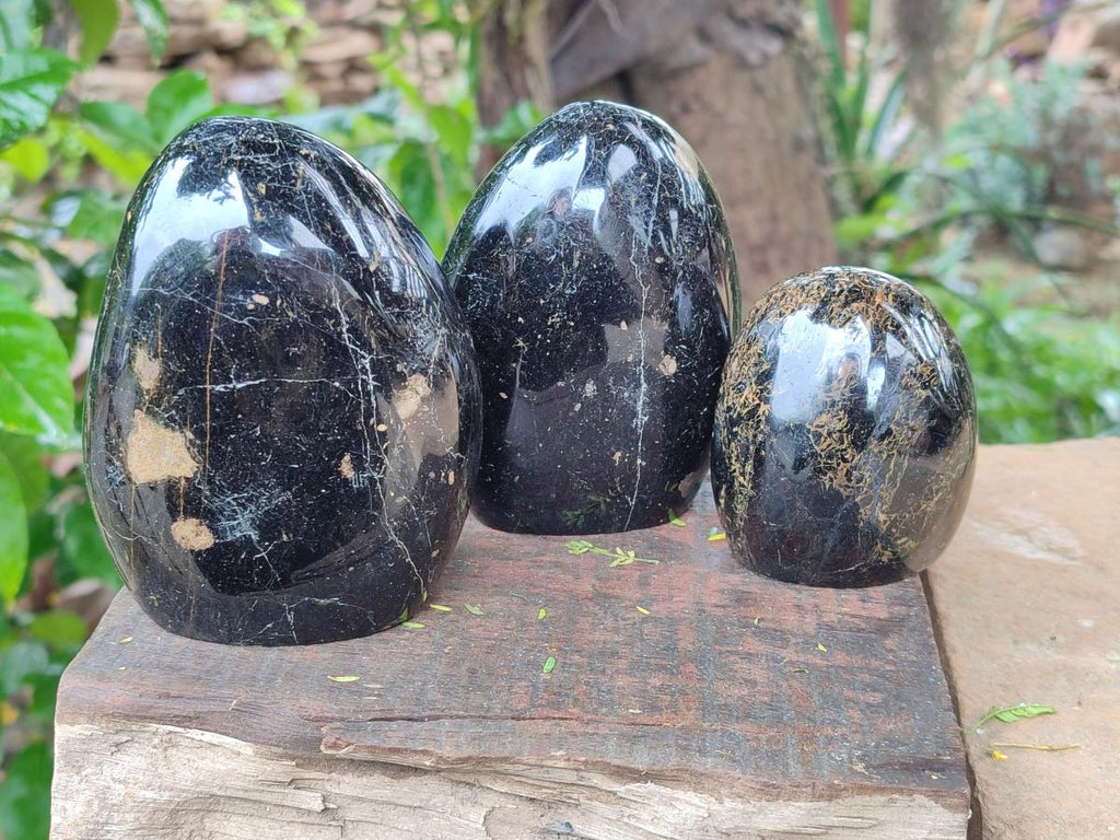 Polished Black Tourmaline Standing Free Forms x 4 From Madagascar
