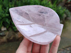 Hand Made Gemmy Rose Quartz Leaf Bowl Carvings x 3 From Madagascar