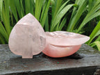 Hand Made Gemmy Rose Quartz Leaf Bowl Carvings x 3 From Madagascar