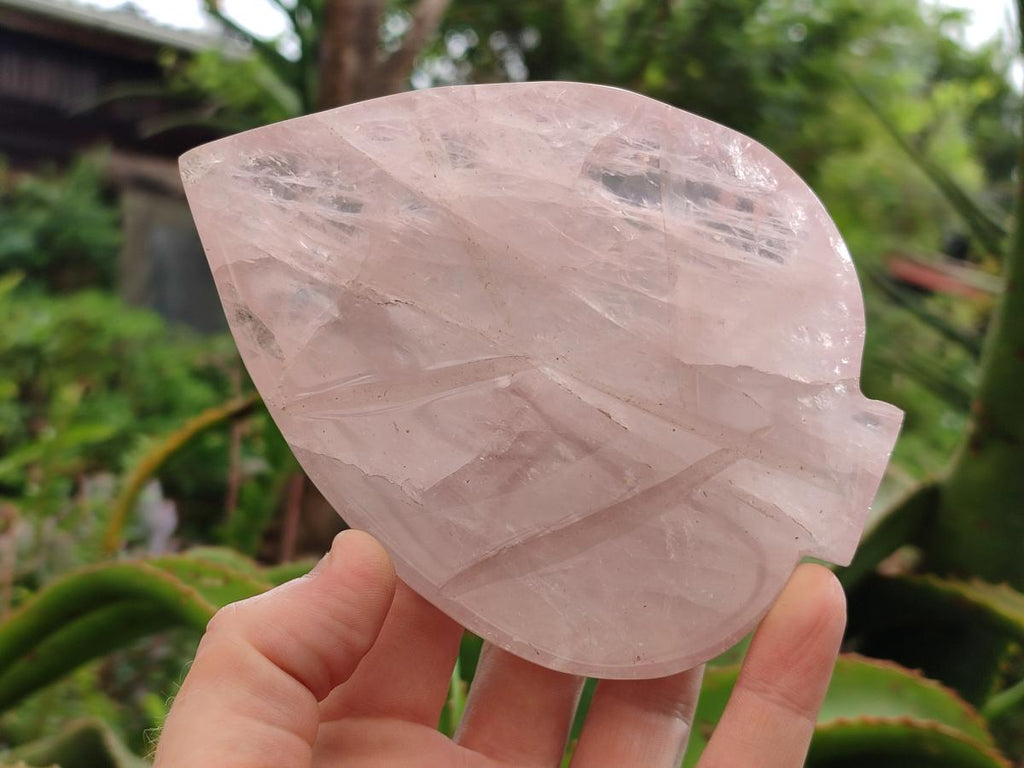 Hand Made Gemmy Rose Quartz Leaf Bowl Carvings x 3 From Madagascar