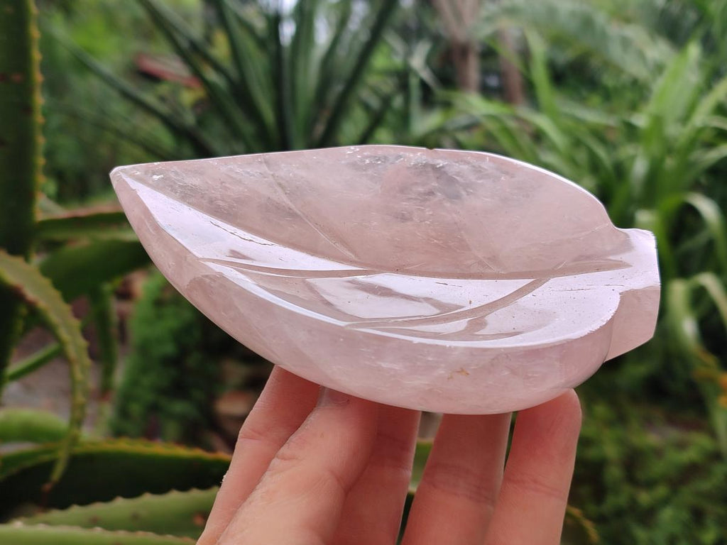 Hand Made Gemmy Rose Quartz Leaf Bowl Carvings x 3 From Madagascar