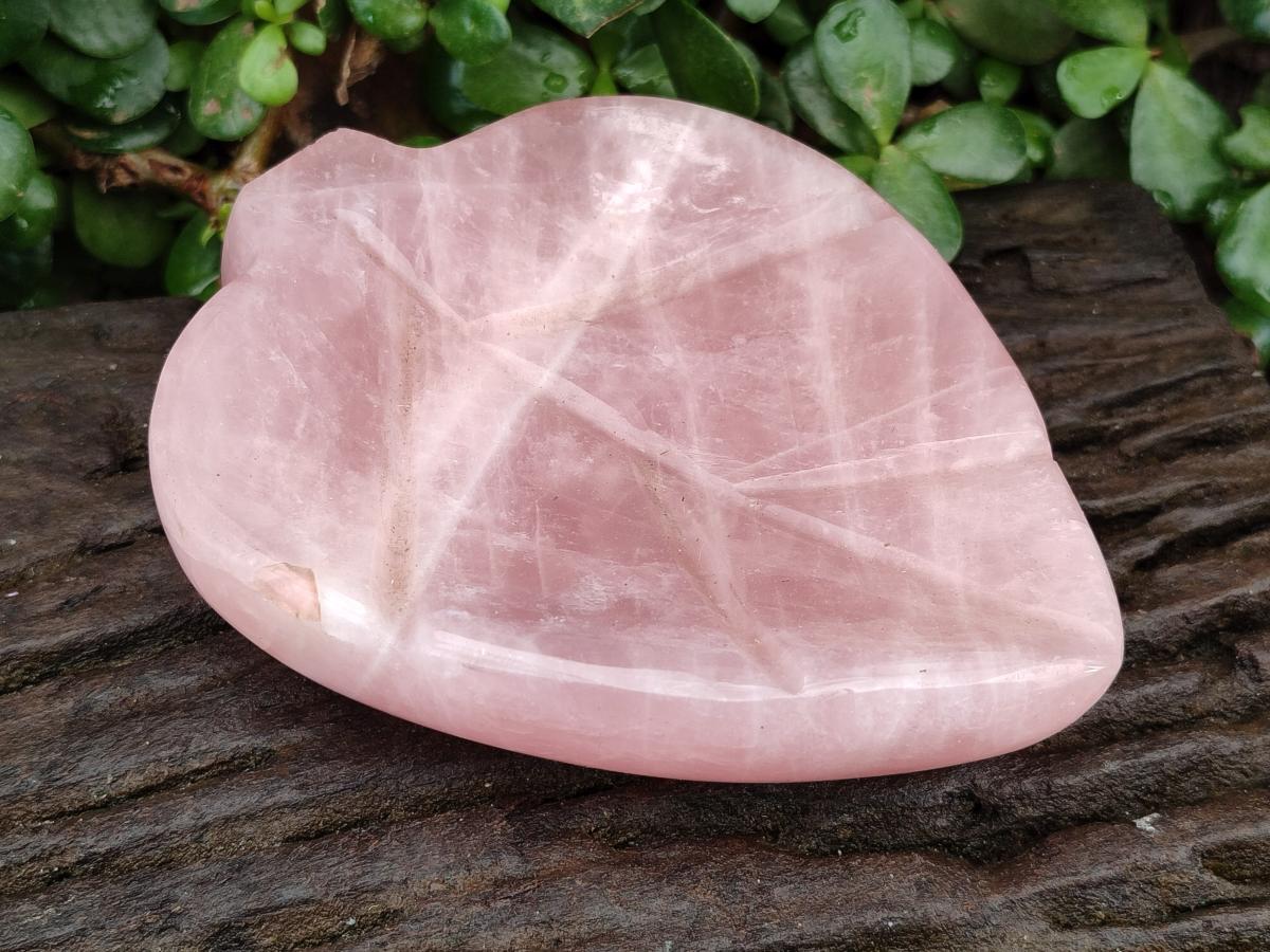 Hand Made Gemmy Rose Quartz Leaf Bowl Carvings x 3 From Madagascar