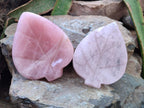 Hand Made Gemmy Rose Quartz Leaf Bowl Carvings x 3 From Madagascar