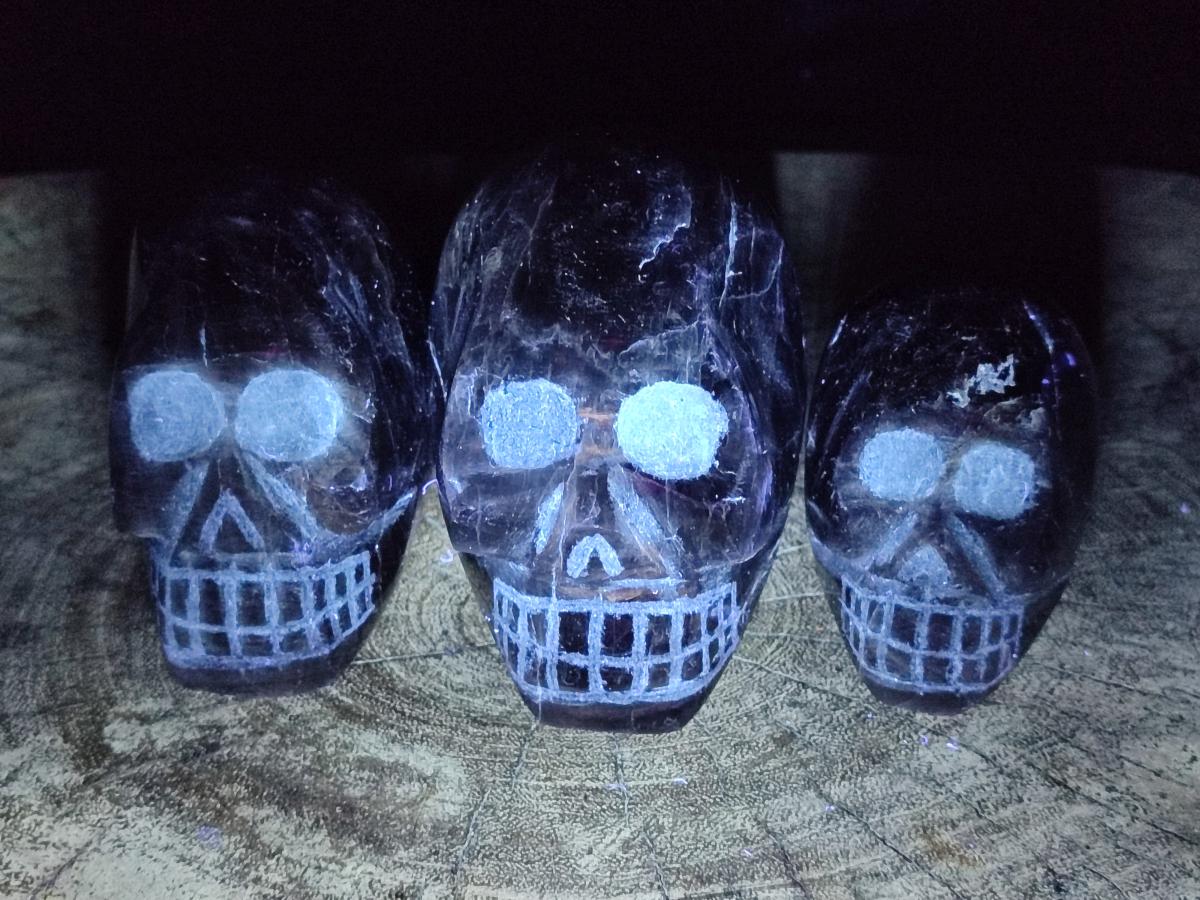 Hand Made Smokey Quartz Skull Carvings x 3 From Madagascar