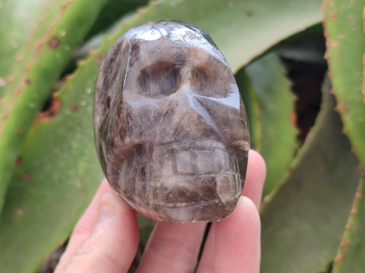 Hand Made Smokey Quartz Skull Carvings x 3 From Madagascar