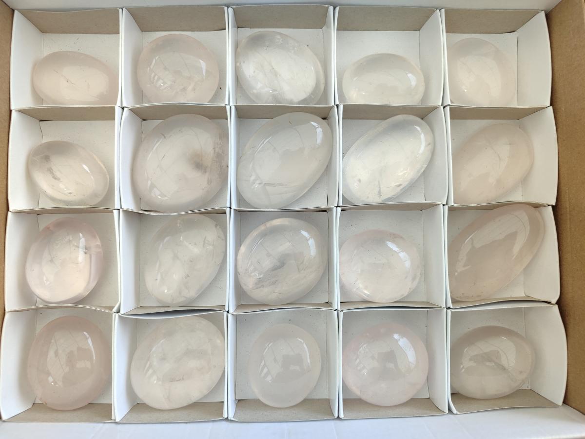 Polished Girasol and Girasol Rose Quartz Palm Stones x 20 From Ambatondrazaka, Madagascar