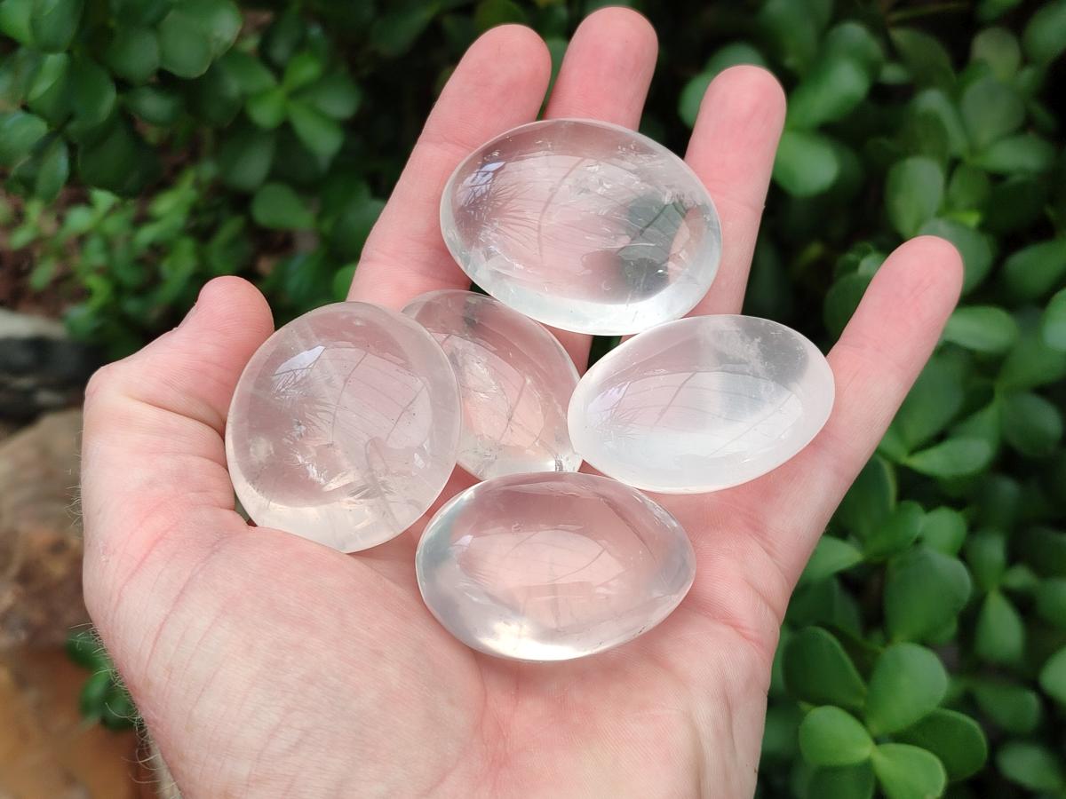 Polished Girasol and Girasol Rose Quartz Palm Stones x 20 From Ambatondrazaka, Madagascar