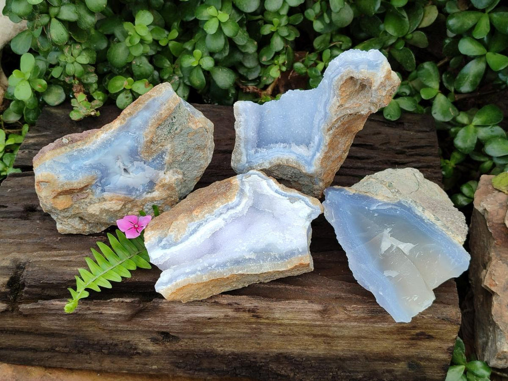 Natural Blue Lace Agate Geode Specimens x 4 From Nsanje, Malawi - Toprock Gemstones and Minerals 