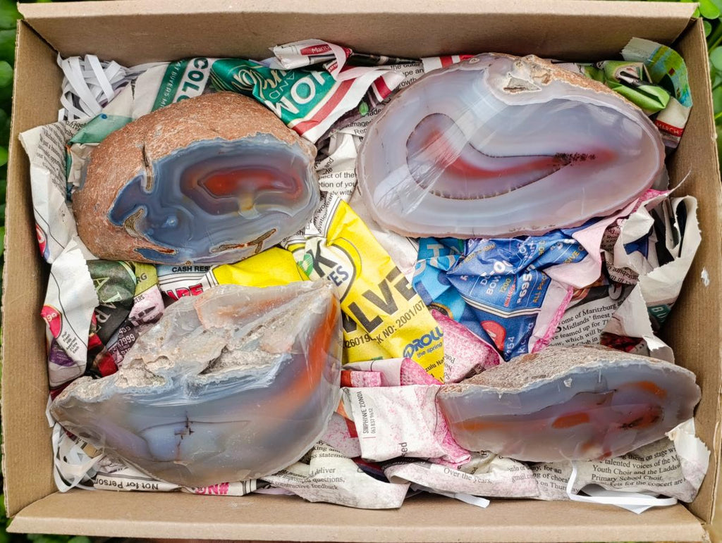 Polished One Side Large Red Shashe River Agate Nodules x 4 From Shashe River, Zimbabwe