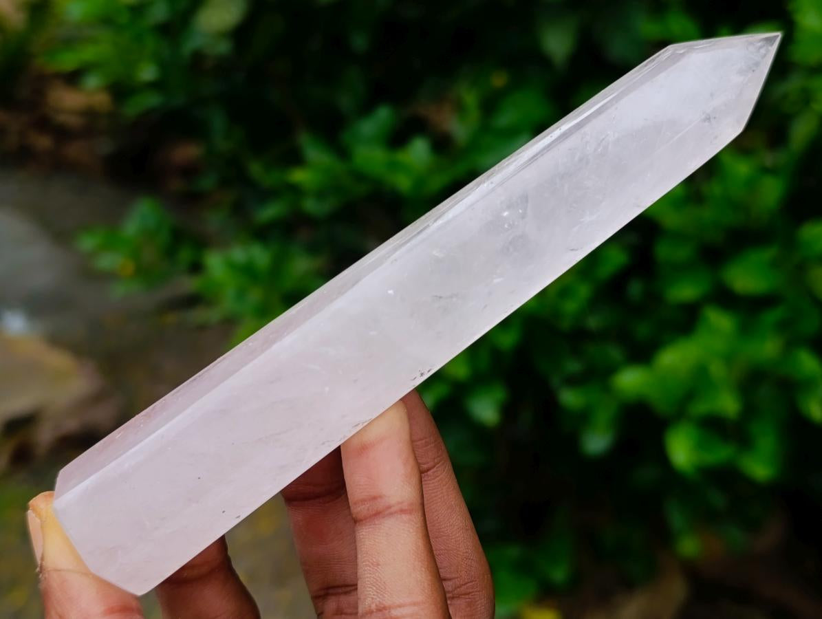 Polished Long Thin Gemmy Rose Quartz Crystals x 12 From Madagascar
