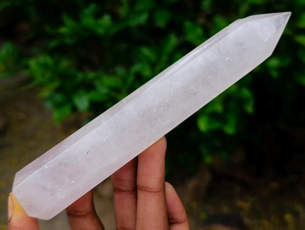 Polished Long Thin Gemmy Rose Quartz Crystals x 12 From Madagascar