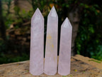 Polished Long Thin Gemmy Rose Quartz Crystals x 12 From Madagascar