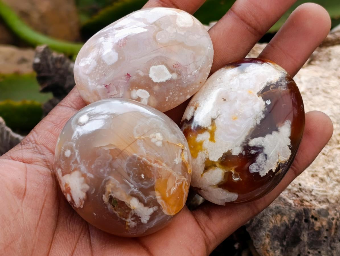Polished Flower Agate Palm Stones x 20 From Antsahalova, Madagascar