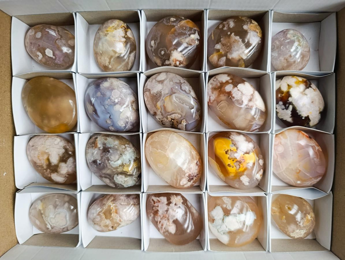 Polished Flower Agate Palm Stones x 20 From Antsahalova, Madagascar
