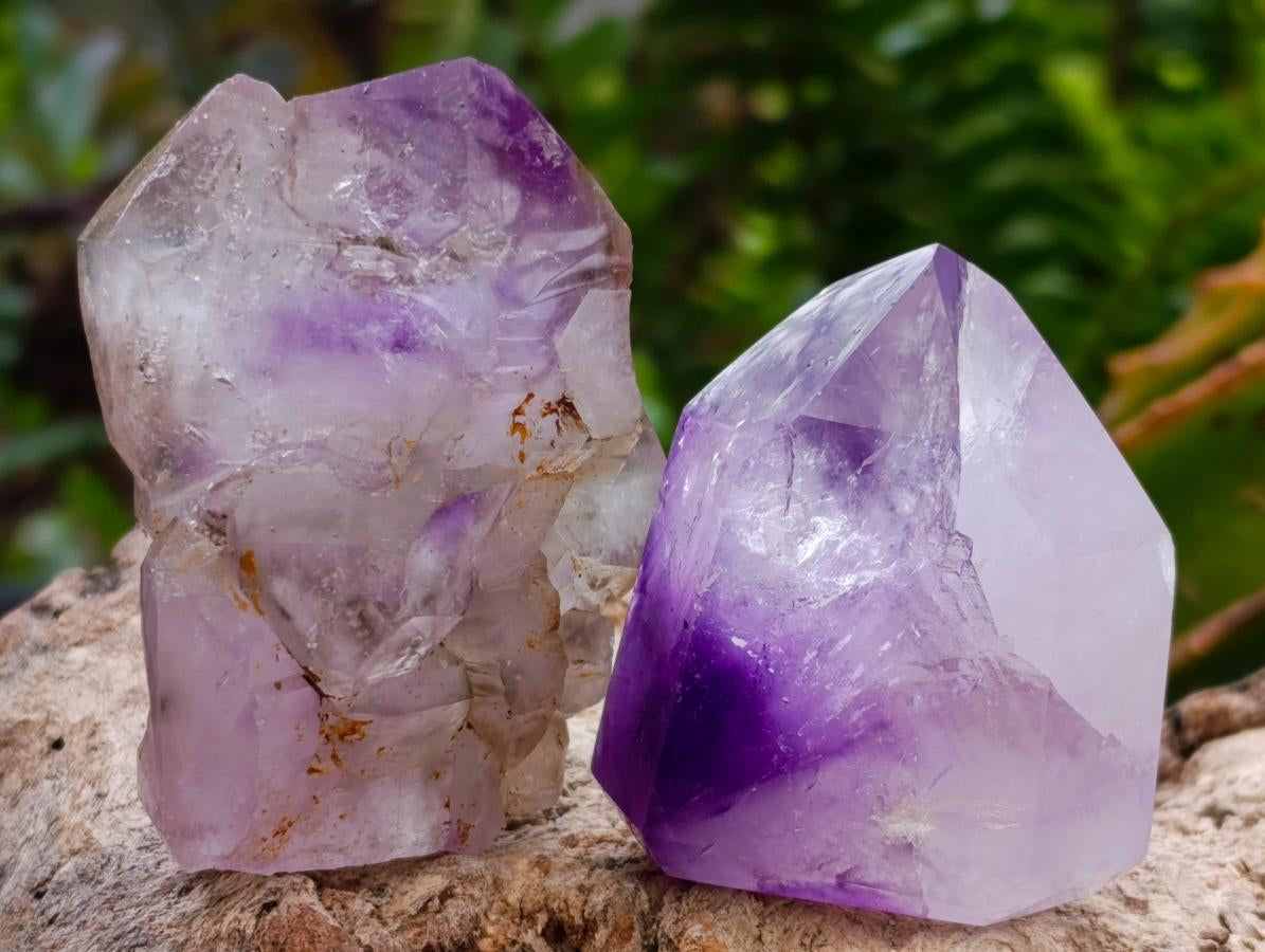 Polished Window Amethyst Crystals x 12 From Akansobe, Madagascar