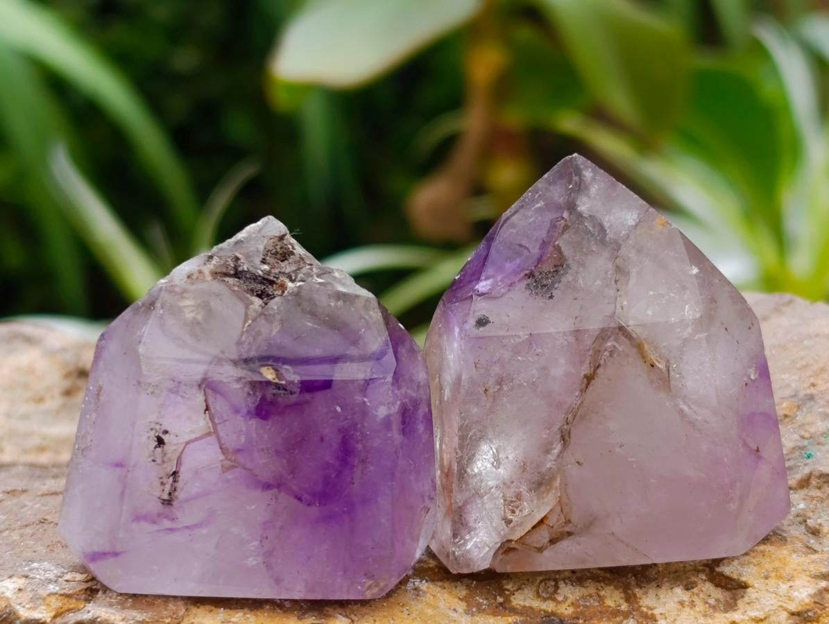 Polished Window Amethyst Crystals x 12 From Akansobe, Madagascar