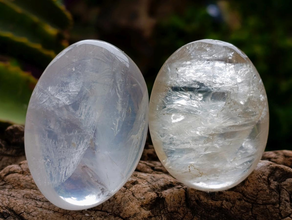 Polished Girasol Pearl Quartz Palm Stones x 12 From Ambatondrazaka, Madagascar