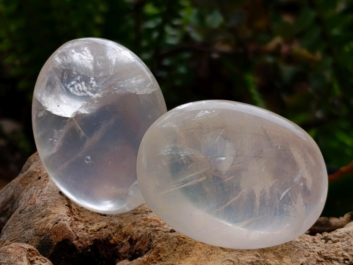 Polished Girasol Pearl Quartz Palm Stones x 12 From Ambatondrazaka, Madagascar
